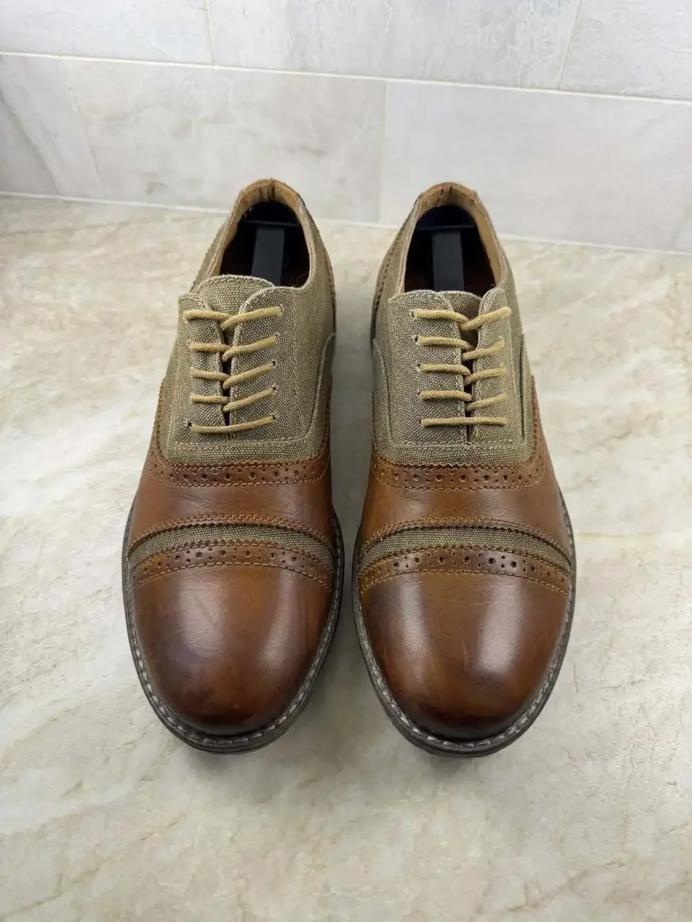 Steve Madden P-Camrin Leather Canvas Oxford Shoes Men’s 8M Brown